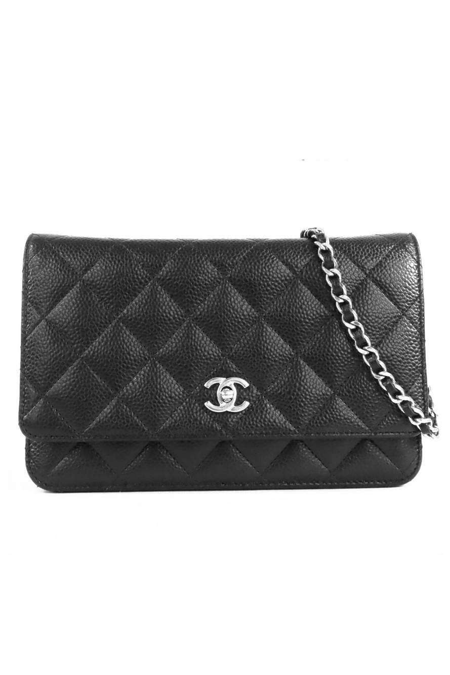 Chanel Chain Wallet Black Silver Caviar Leather Shoulder Bag